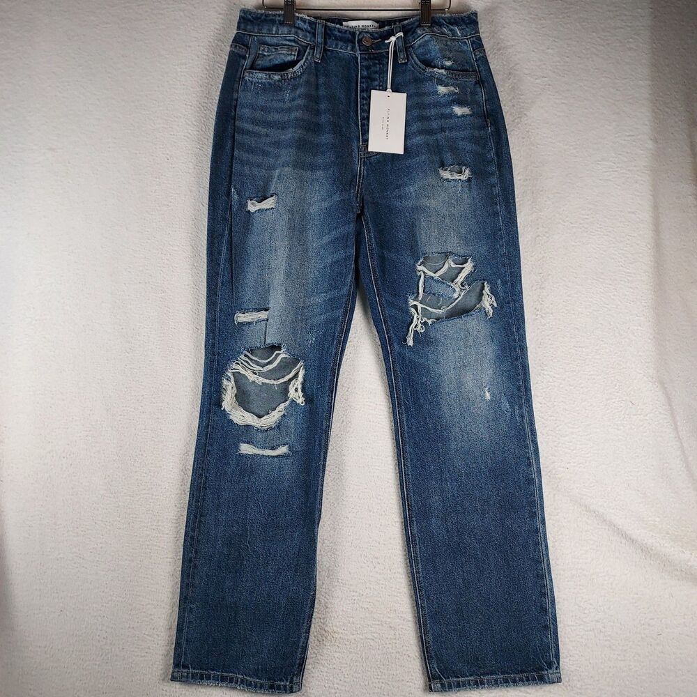 Flying Monkey Black Label Distressed Jeans Womens 29 Straight Ripped NWT